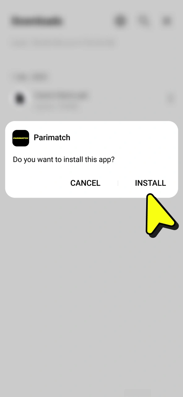 Press install button to enjoy Parimatch betting with official android app.