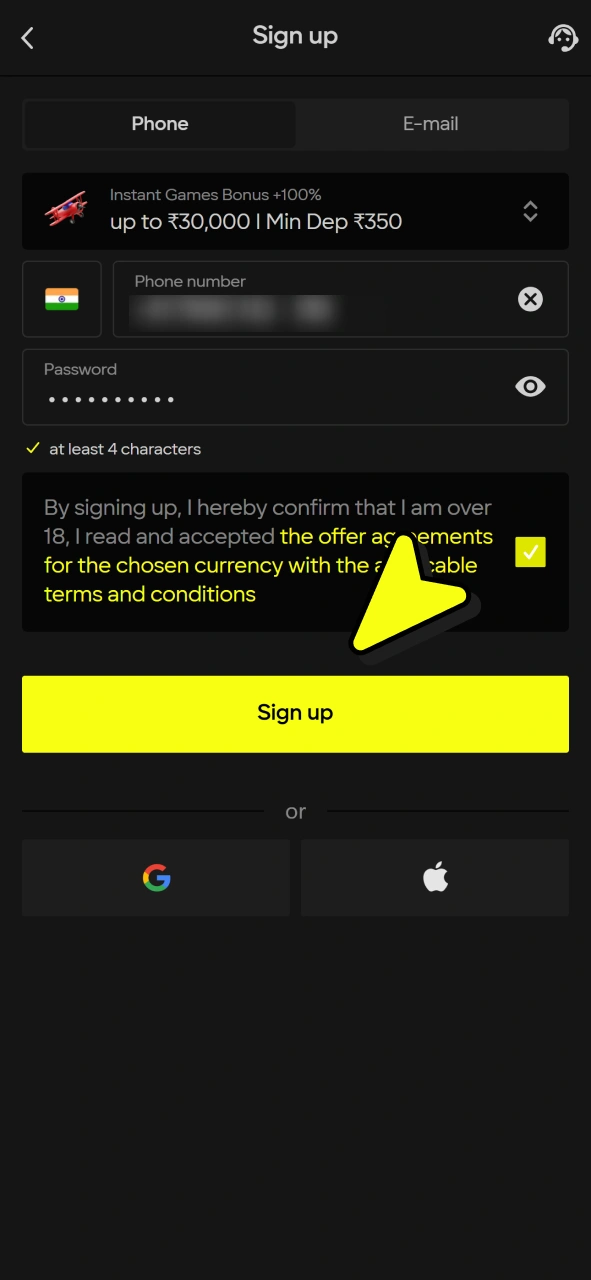 Press sign up button and start playing Parimatch JetX instant game.