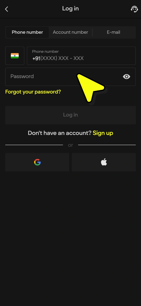 Enter your Parimatch account details to make a deposit.