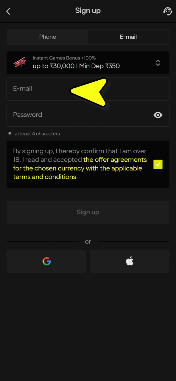 Fill your account details to start playing Parimatch mines.