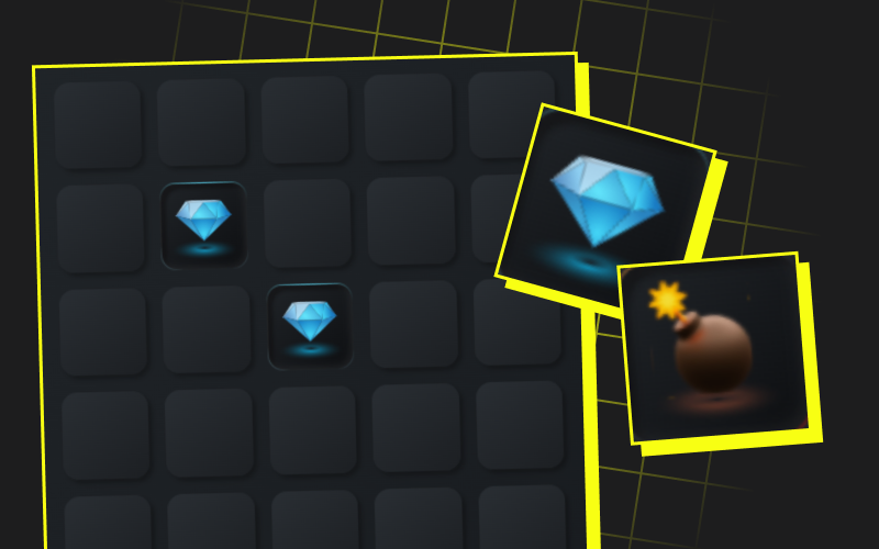 Open tiles to find gems or bombs at Parimatch Mines game.